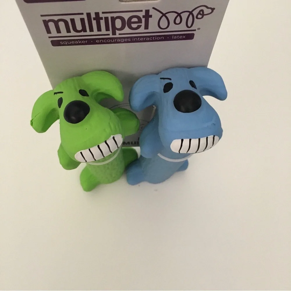 Dog Toy 2 Latex Squeakers Blue and Green 6” Fetch Toss Play NEW | Multipet